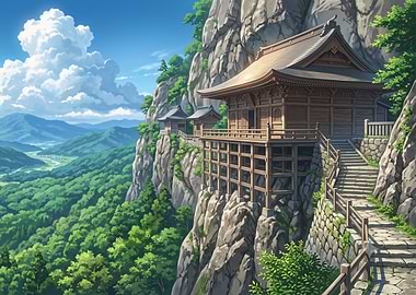 Traditional Japanese Temple on Cliffside