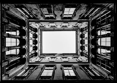 Symmetrical Courtyard Looking Upwards