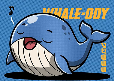 Cute Singing Whale Whimsical Retro Art