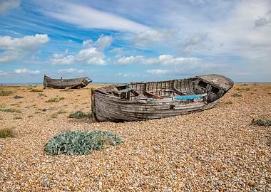 Abandoned Wooden Boats on Dungeness Shingle Beach