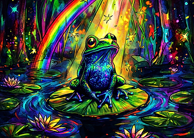 Trippy Frog Rainbow Forest Art