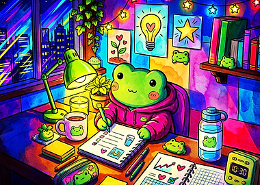 Frog Study Neon Aesthetic Cute Art