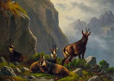 Chamois in the High Mountains Painting by Moritz Muller