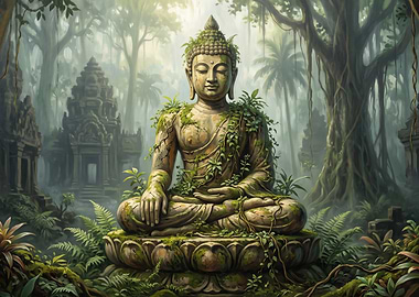 Ancient Buddha Statue in Jungle Ruins