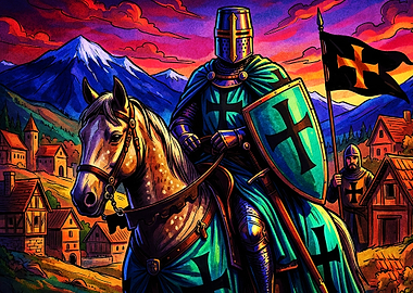 Crusader Knight Horse Epic Art Post