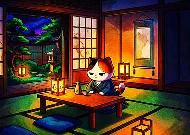 Samurai Cat Japanese Room Art