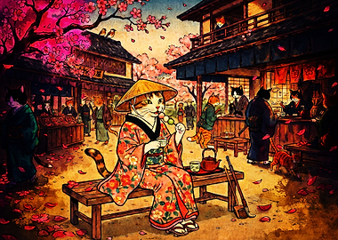 Samurai Cat Japan Cherry Blossom Ar