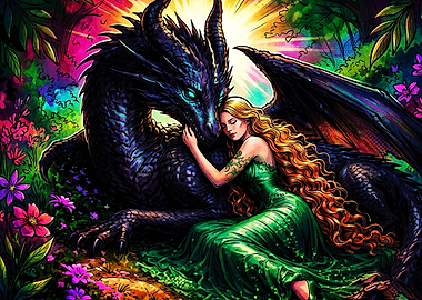 Dragon Maiden Fantasy Art Poster