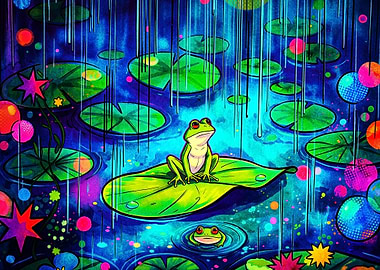 Neon Frog Lily Pad Cosmic Psychedel