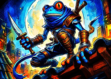 Ninja Frog Warrior Fantasy Poster