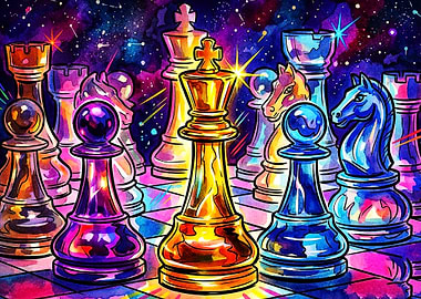 Cosmic Chess Galaxy Fantasy Art Pos