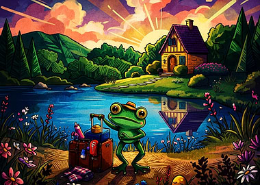 Travel Frog Cozy Cottage Lake Art