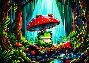 Frog Mushroom Rain Forest Art