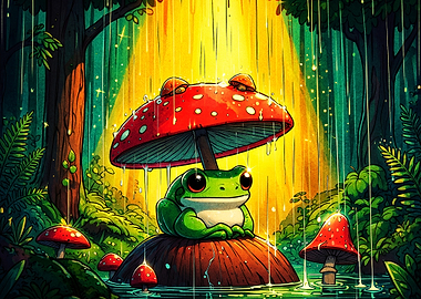 Frog Mushroom Rain Forest Cute Art