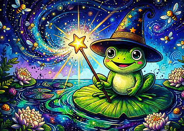 Wizard Frog Cosmic Magic Art Poster