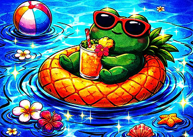 Frog Pool Summer Vibe Art Poster