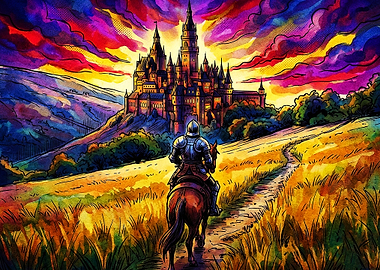 Castle Knight Colorful Fantasy Art
