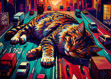 Giant Cat City Street Pop Art Poste