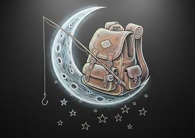 Chalk Art Backpack Fishing on Moon