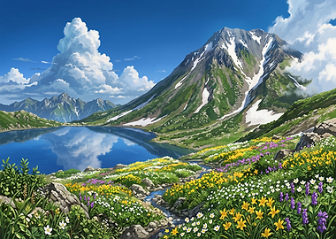 Alpine Lake and Wildflower Meadow