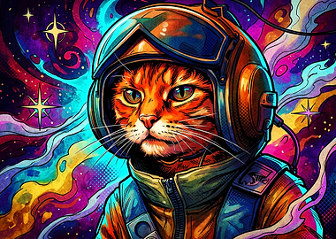 Cosmic Cat Astronaut Trippy Poster