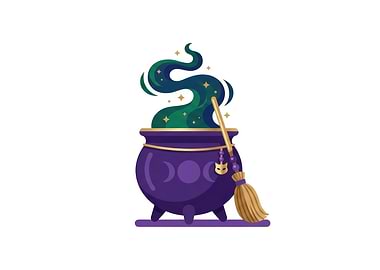 Magical Witch Cauldron with Broomstick