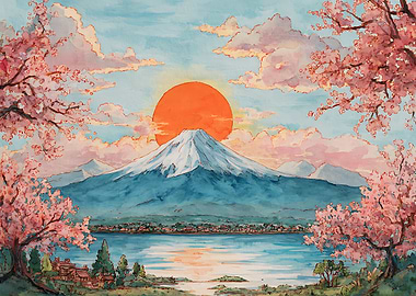 Mount Fuji and Cherry Blossoms