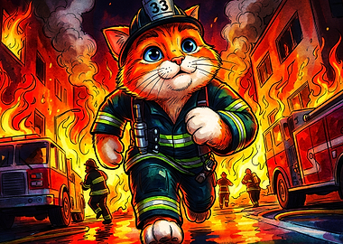 Firefighter Cat Hero Anime Art