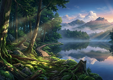 Serene Forest Lake at Sunrise