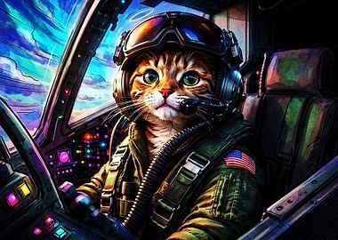 Cat Pilot Fighter Jet Cosmic Poster