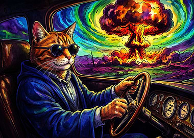 Cool Cat Driving Explosion Trippy A