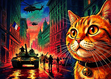 Giant Cat City War Surreal Art