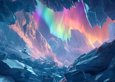 colorful Aurora Borealis Over Icy Mountains