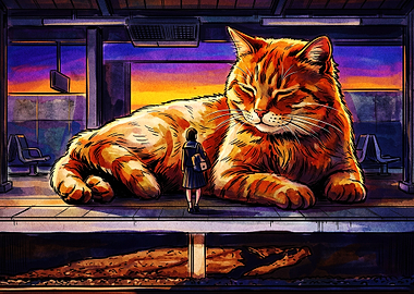 Giant Cat Subway Anime Art