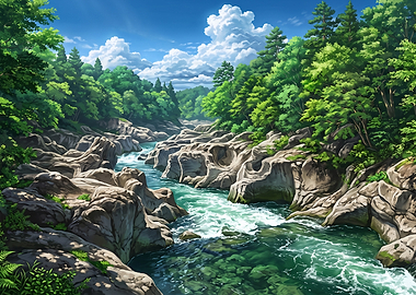 Lush River Gorge Landscape