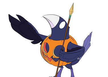 Crow in Pumpkin Costume with Spear