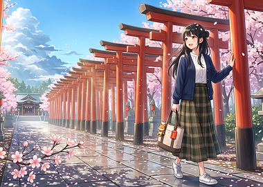 Girl Walking Through Torii Gates