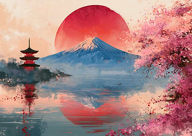 Mount Fuji and Pagoda Landscape