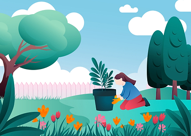 Woman Gardening in a Sunny Garden