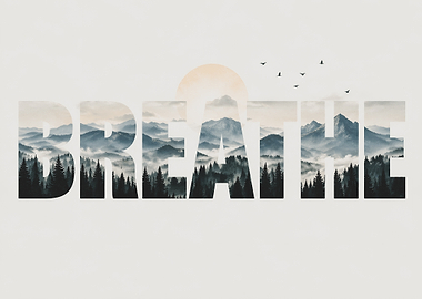 Breathe Mountain Forest Typography Art