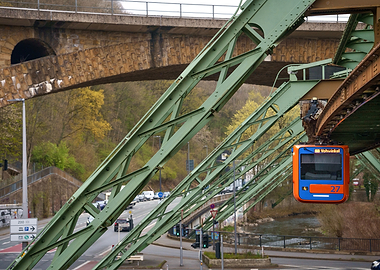 Wuppertal Suspension Railway under a bridge - Landscape shot