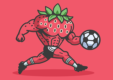Muscular Strawberry Soccer Player Illustration