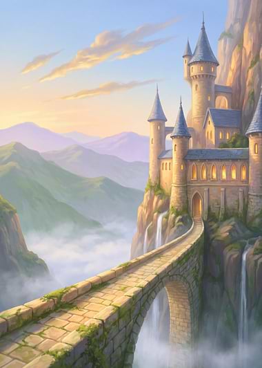 Cliff Fortress Above Misty Gorge, metal print by Isla Elsewhere