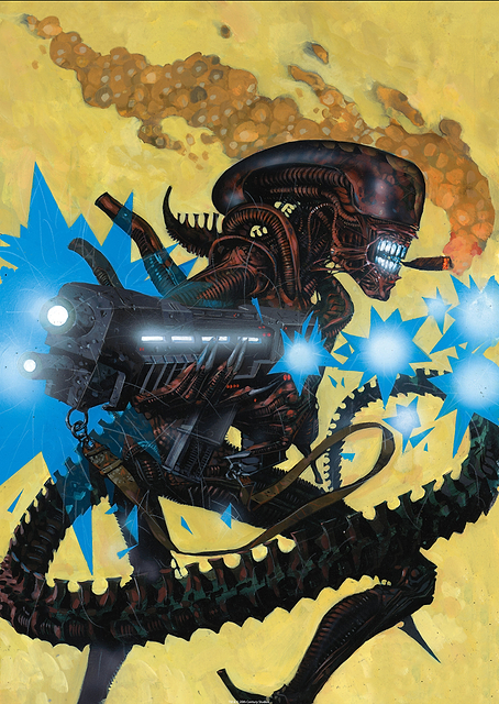 Alien With A Gun Smoking A Cigar / PLATINA