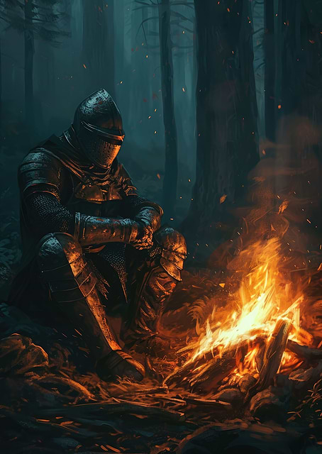 Knight resting at Bonfire / platina