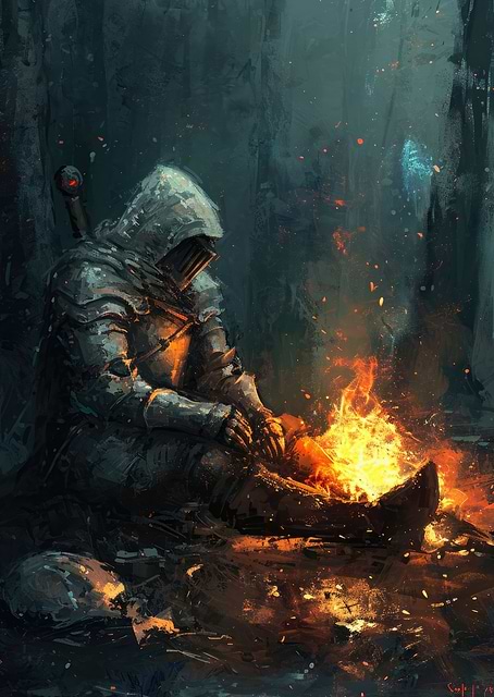 Knight resting at Bonfire / platina