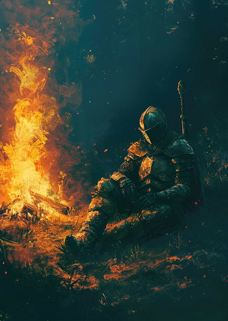 Knight resting at Bonfire / platina