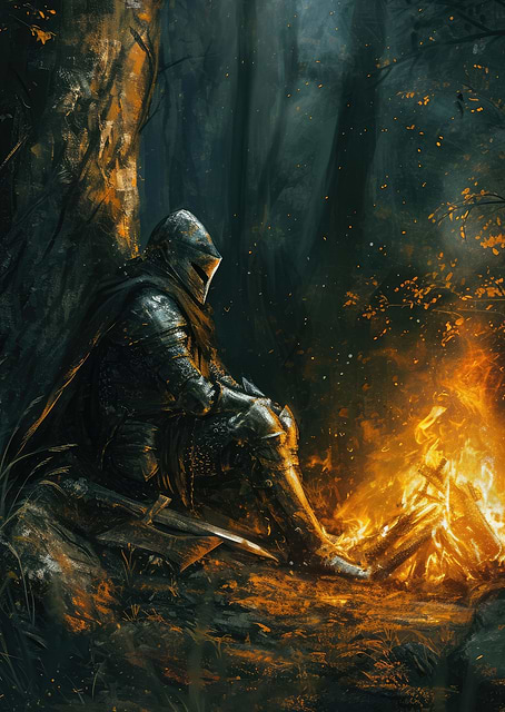 Knight resting at Bonfire / platina