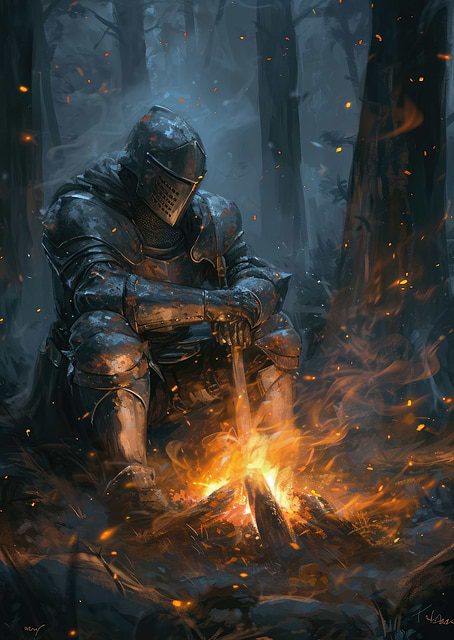 Knight resting at Bonfire / platina
