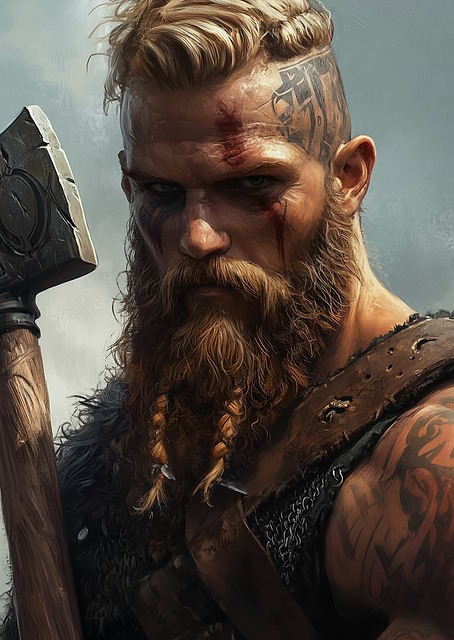 Viking Warrior Berserker Portrait / platina